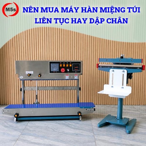 máy hàn miệng túi liên tục và dập chân