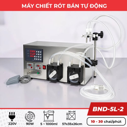 Máy chiết rót bán tự động BND-5L-2 hai vòi cho chất lỏng kèm hạt