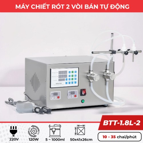 Máy chiết rót bán tự động BTT-1.8L-2 hai bơm, hai vòi