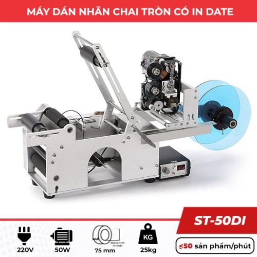 Máy dán nhãn chai tròn có in date ST-50DI