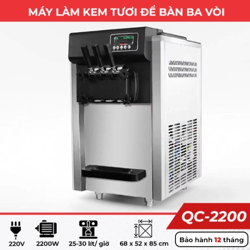Máy làm kem mềm để bàn 3 vòi QC-2200