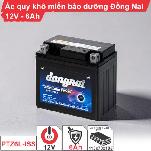Ắc quy khô Đồng Nai PTZ6L ISS 12V-6Ah cho xe Idling Stop