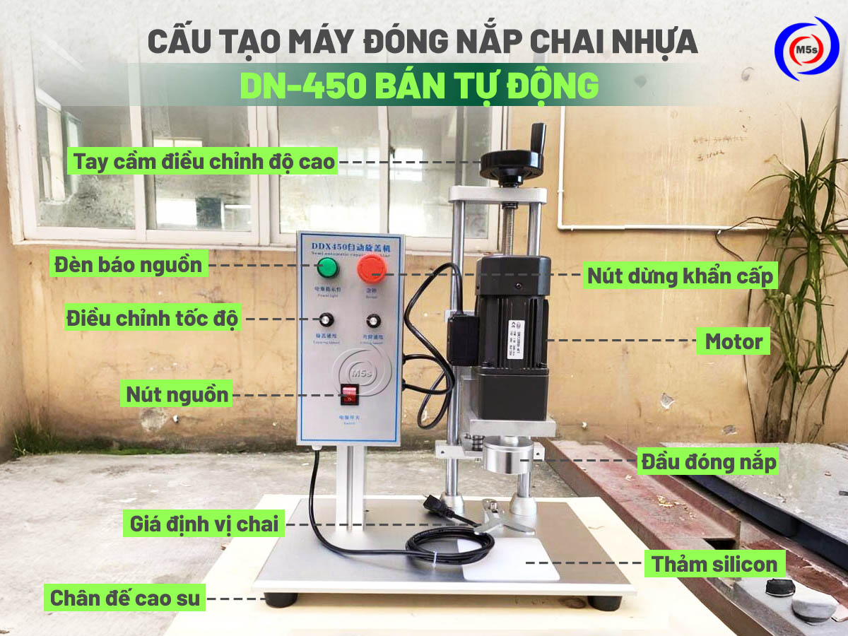 cấu tạo máy đóng nắp chai nhựa DN-450 bán tự động