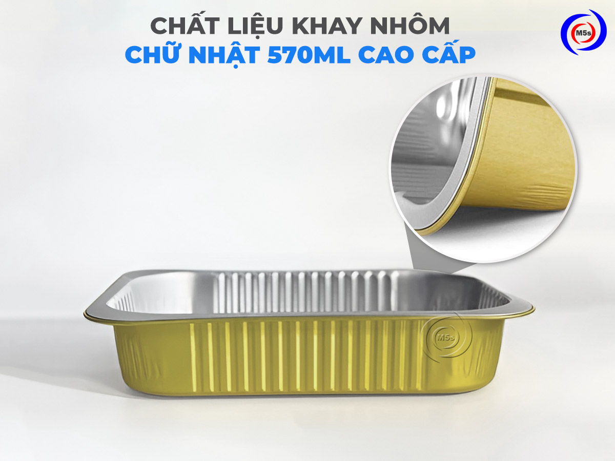 chất liệu khay nhôm chữ nhật 570ml cao cấp