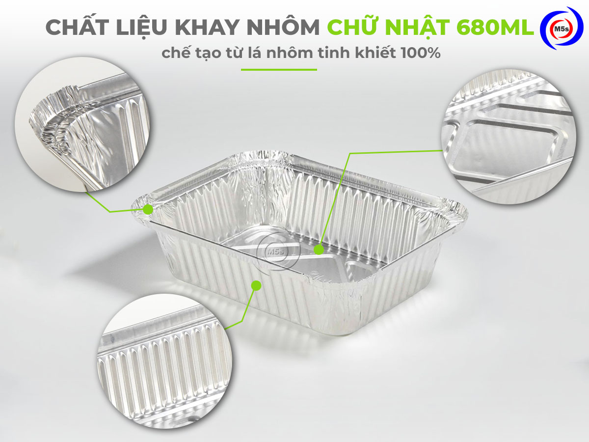 chất liệu khay nhôm chữ nhật 680ml