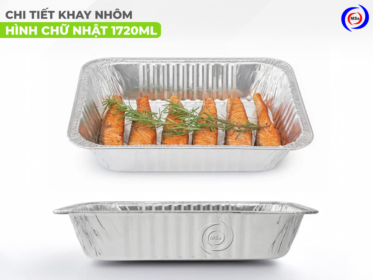 chi tiết khay nhôm chữ nhật 1720ml