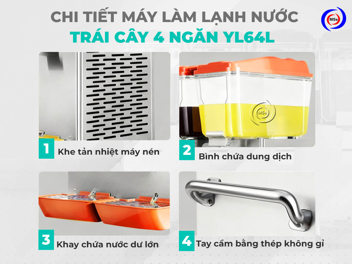 chi tiết máy làm lạnh nước trái cây 4 ngăn YL64L
