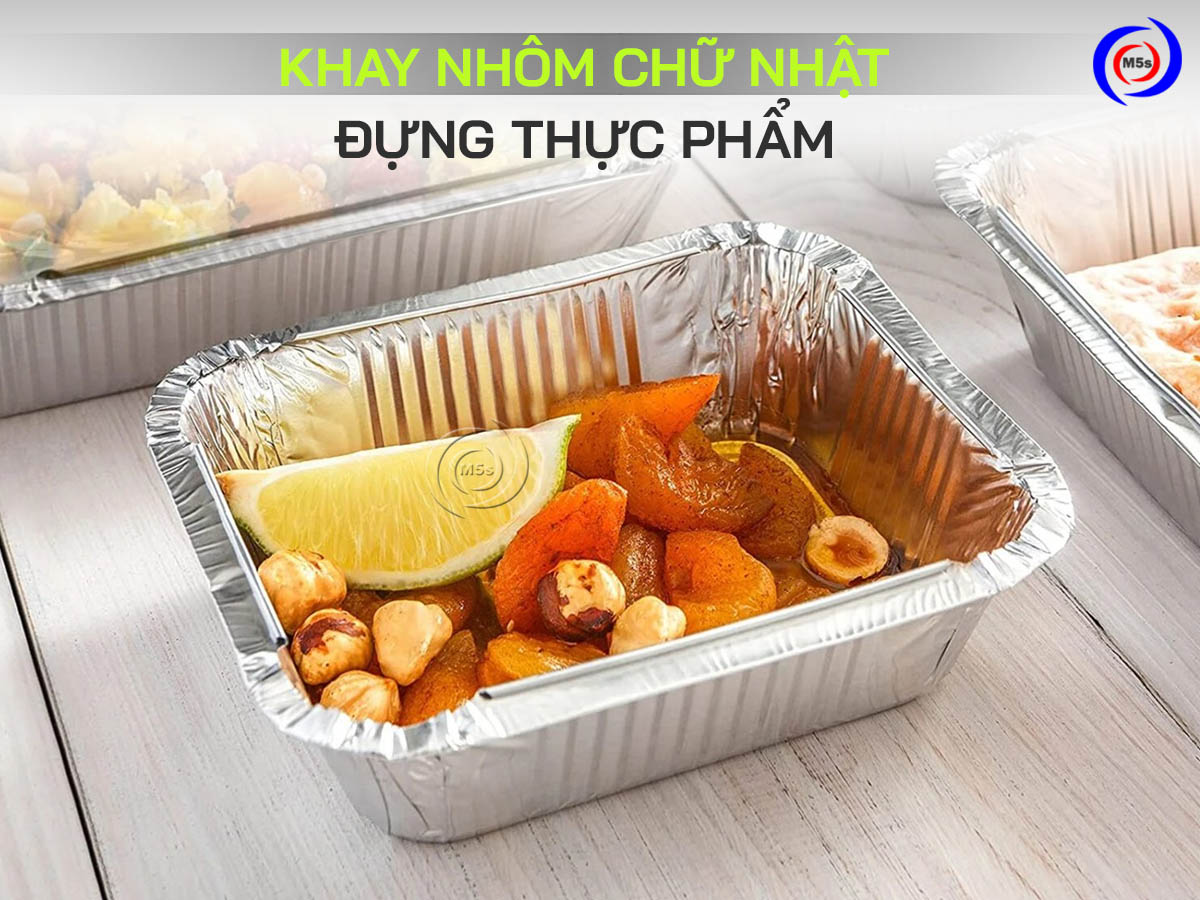khay nhôm chữ nhật đựng thức ăn