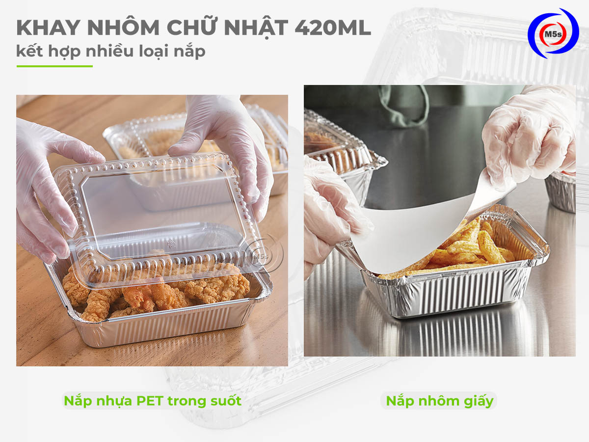 khay nhôm hình chữ nhật kết hợp nhiều loại nắp