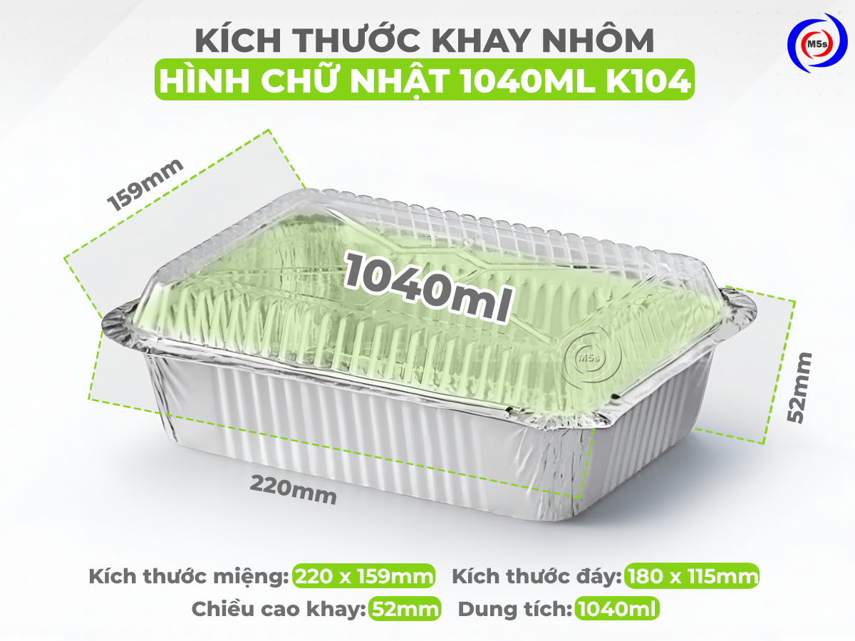 kích thước khay nhôm chữ nhật 1040ml