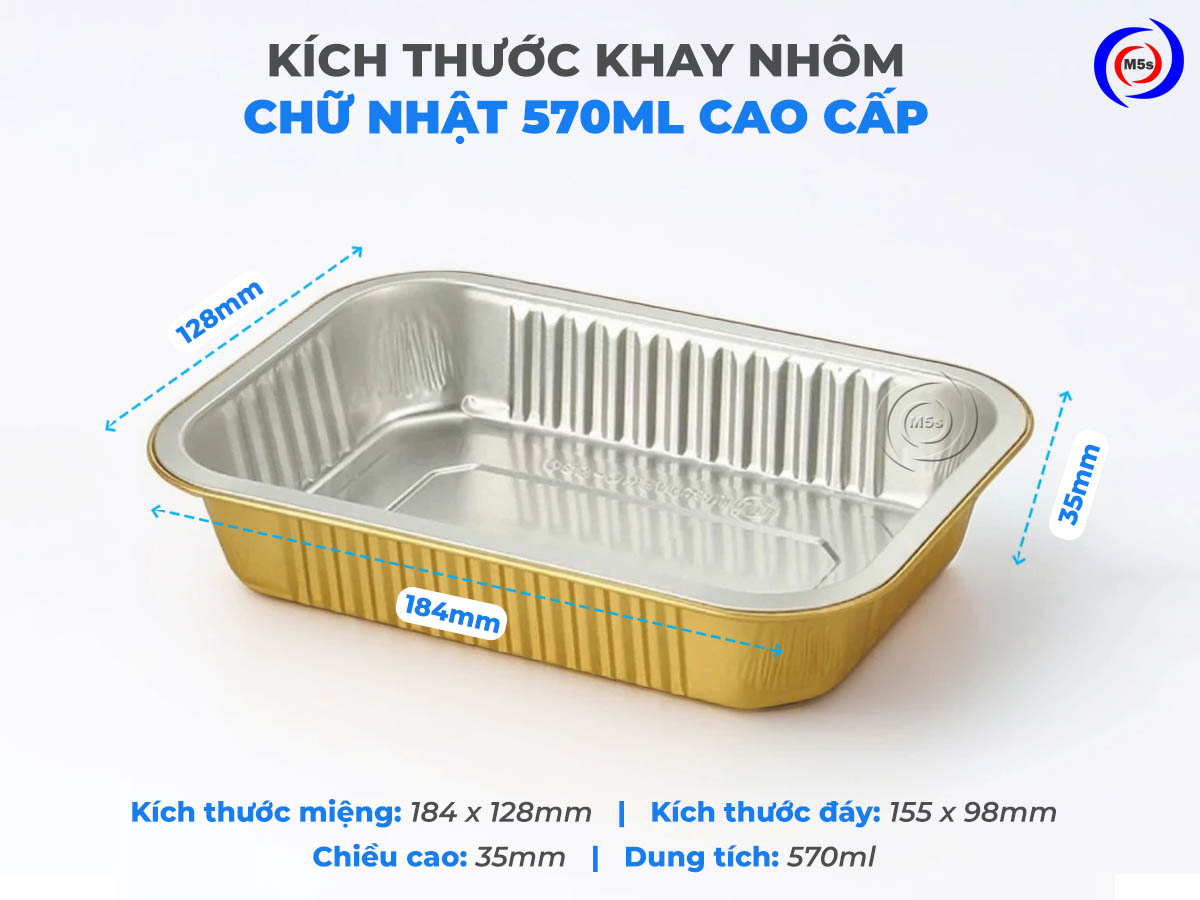 kích thước khay nhôm chữ nhật 570ml cao cấp
