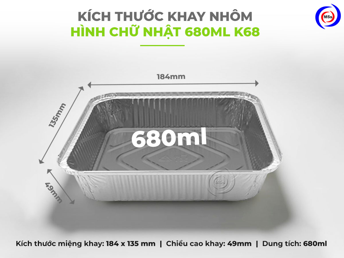 kích thước khay nhôm chữ nhật 680ml