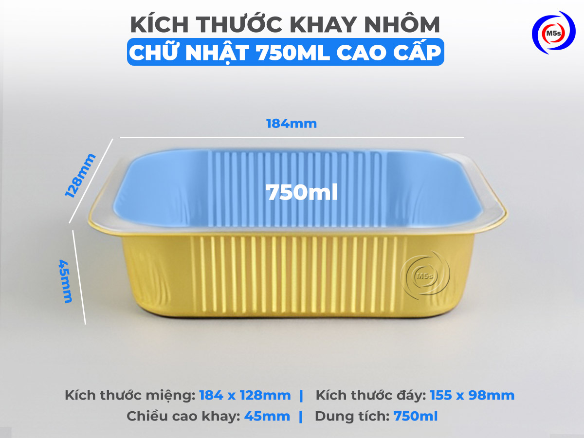 kích thước khay nhôm chữ nhật 750ml cao cấp