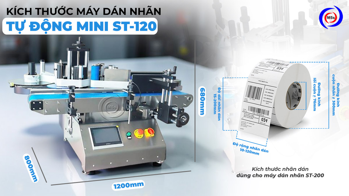 Kích thước máy dán nhãn tự động mini ST-120