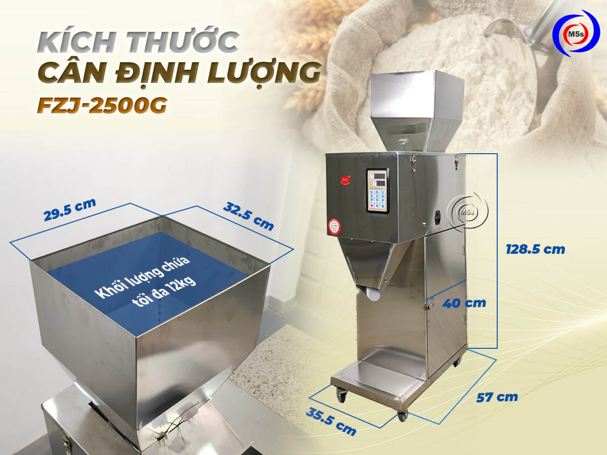Kích thước cân định lượng 2500G