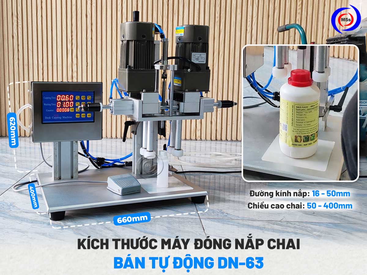 kích thước máy đóng nắp chai nhựa DN-63