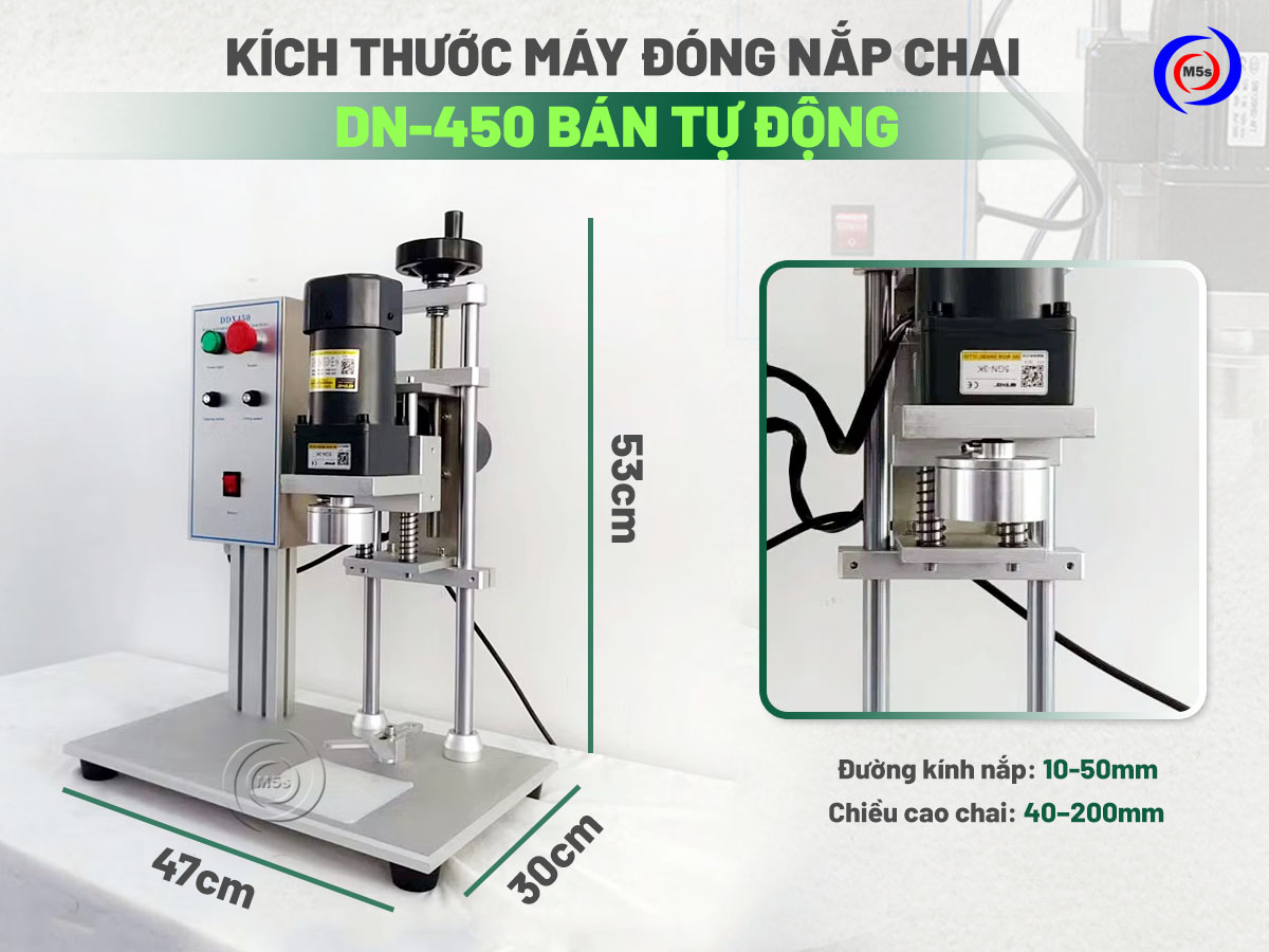 kích thước máy đóng nắp chai DN-450