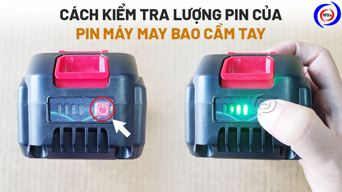 kiểm tra lượng pin của pin máy may bao cầm tay