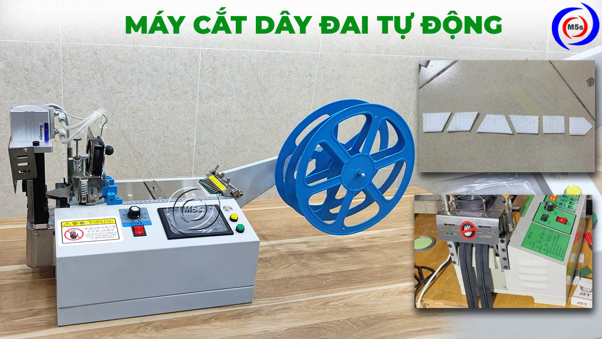 máy cắt dây đai tự động đang hoạt động máy cắt dây đai tự động đang hoạt động