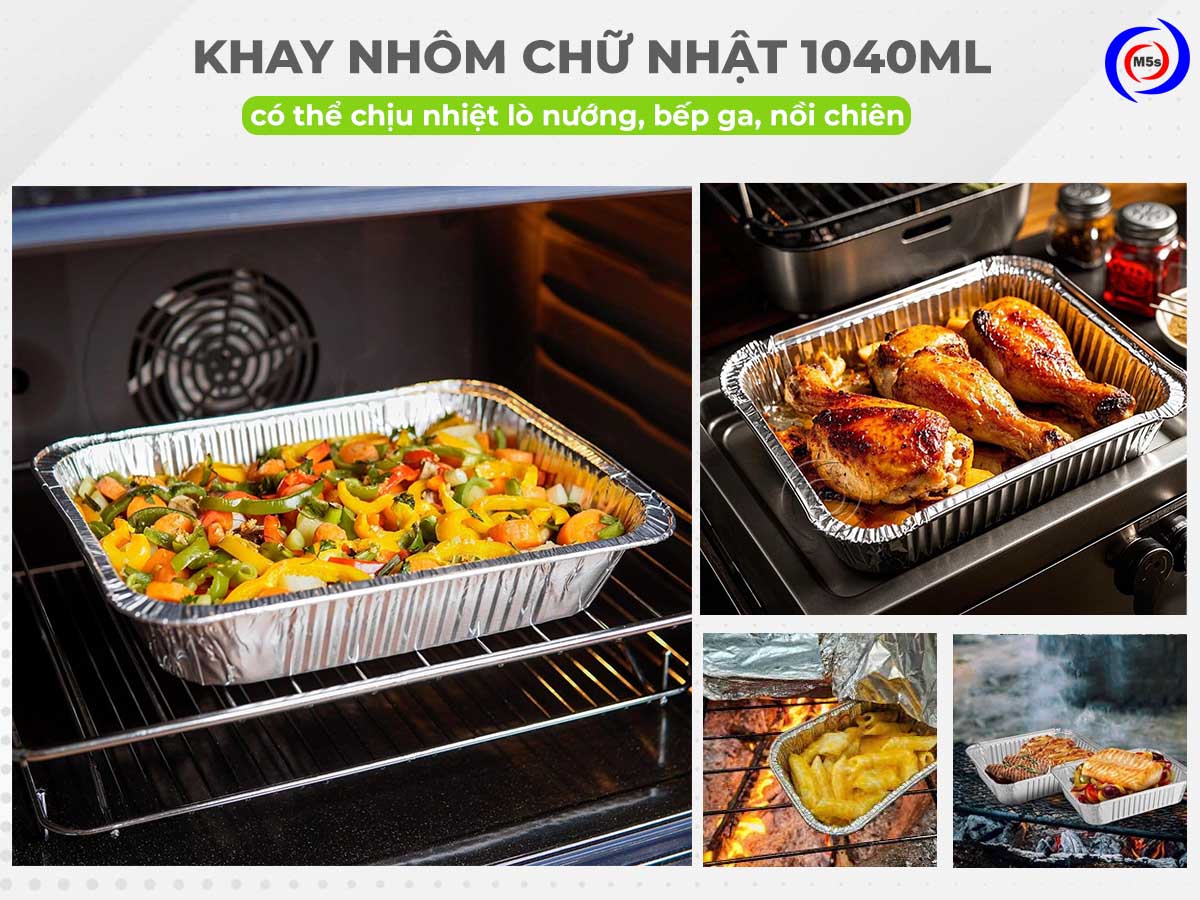 ứng dụng khay nhôm chữ nhật 1040ml