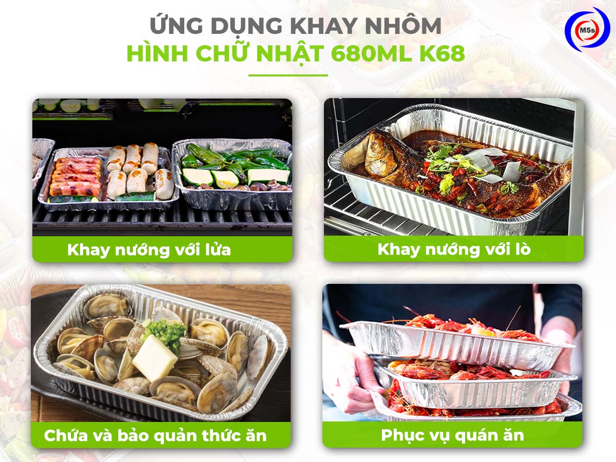 ứng dụng khay nhôm chữ nhật 680ml 