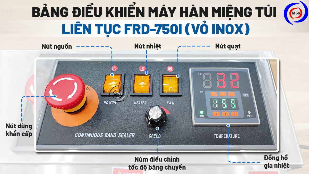 Bảng điều khiển của máy hàn miệng túi Stronger FRD-750I