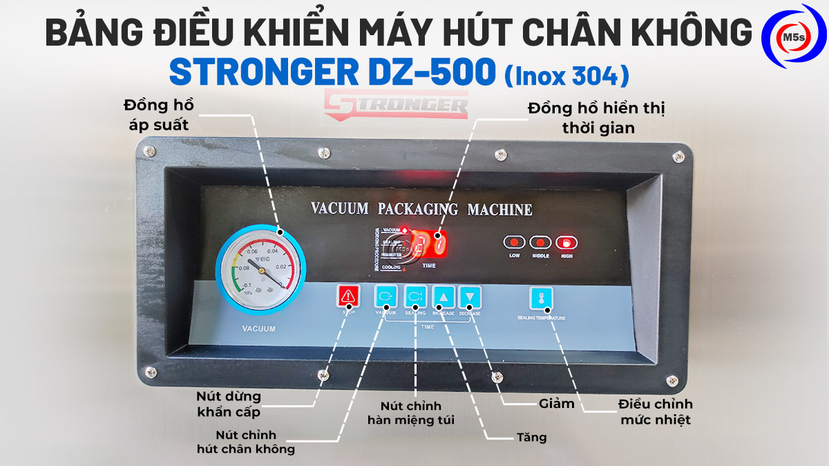 Bảng điều khiển máy hút chân không Stronger DZ-500 inox 304