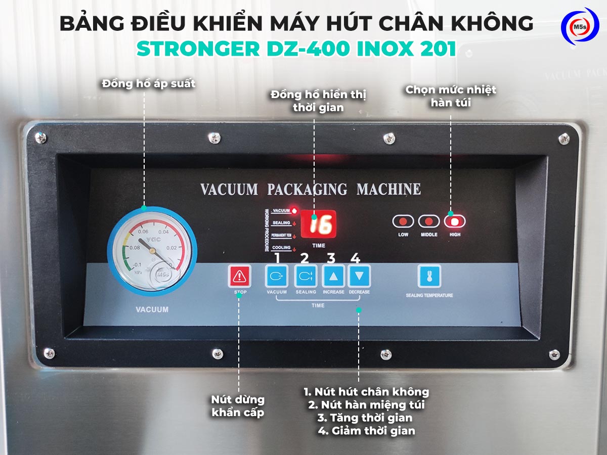 Bảng điều khiển máy hút chân không DZ-400 inox 201
