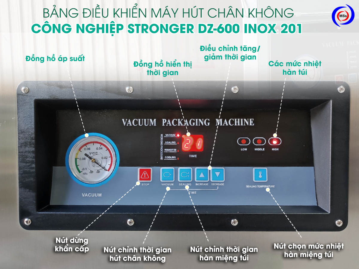 Bảng điều khiển máy hút chân không DZ-600 inox 201