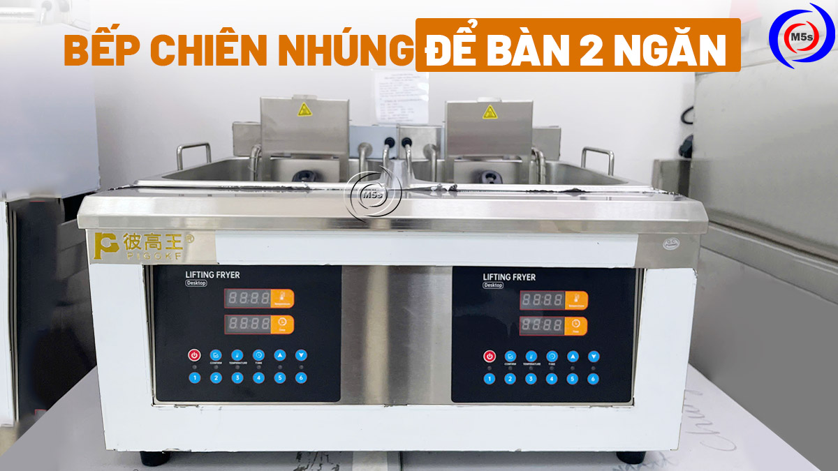 Bếp chiên nhúng mini để bàn 2 ngăn Bếp chiên nhúng mini để bàn 2 ngăn