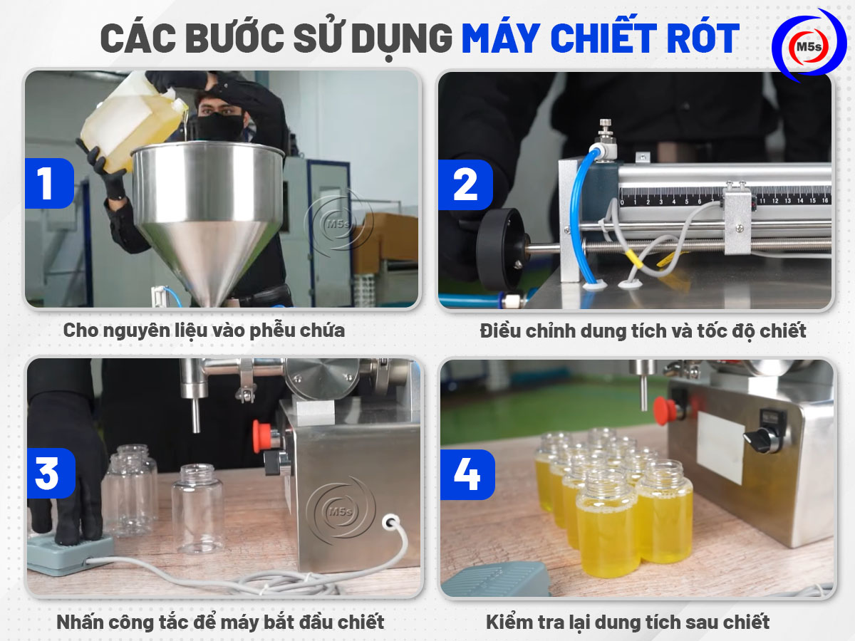 Các bước sử dụng máy chiết rót