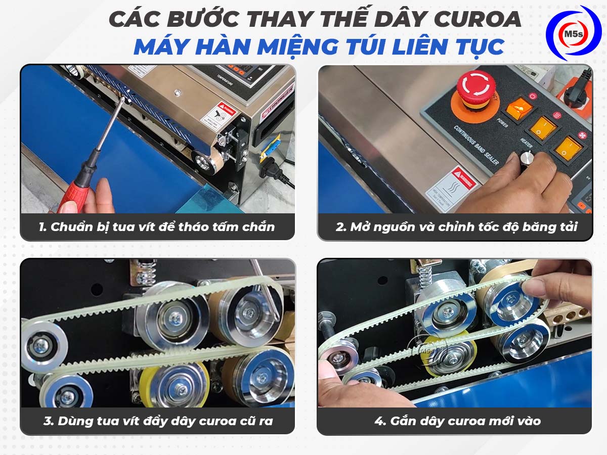 các bước thay dây curoa cho máy hàn túi liên tục các bước thay dây curoa cho máy hàn túi liên tục