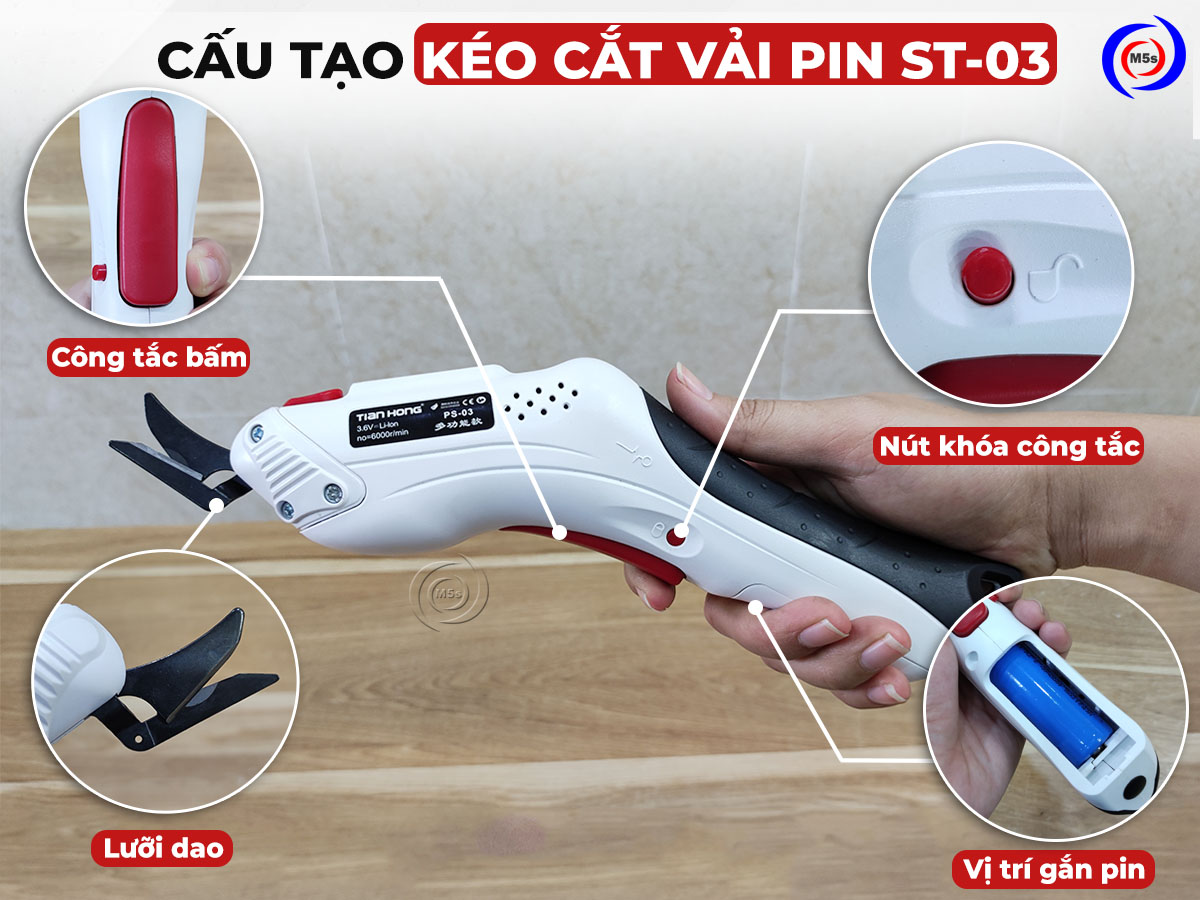 Cấu tạo kéo cắt vải pin cầm tay ST-03