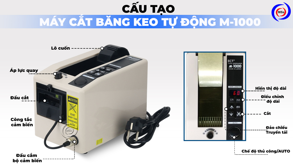 cấu tạo máy cắt băng keo tự động M-1000