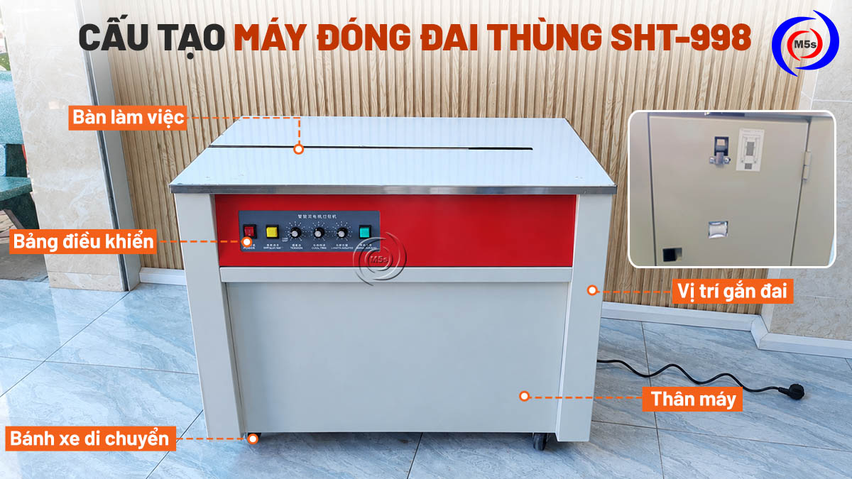 Cấu tạo của máy đóng đai thùng bán tự động SHT-998 Cấu tạo của máy đóng đai thùng bán tự động SHT-998