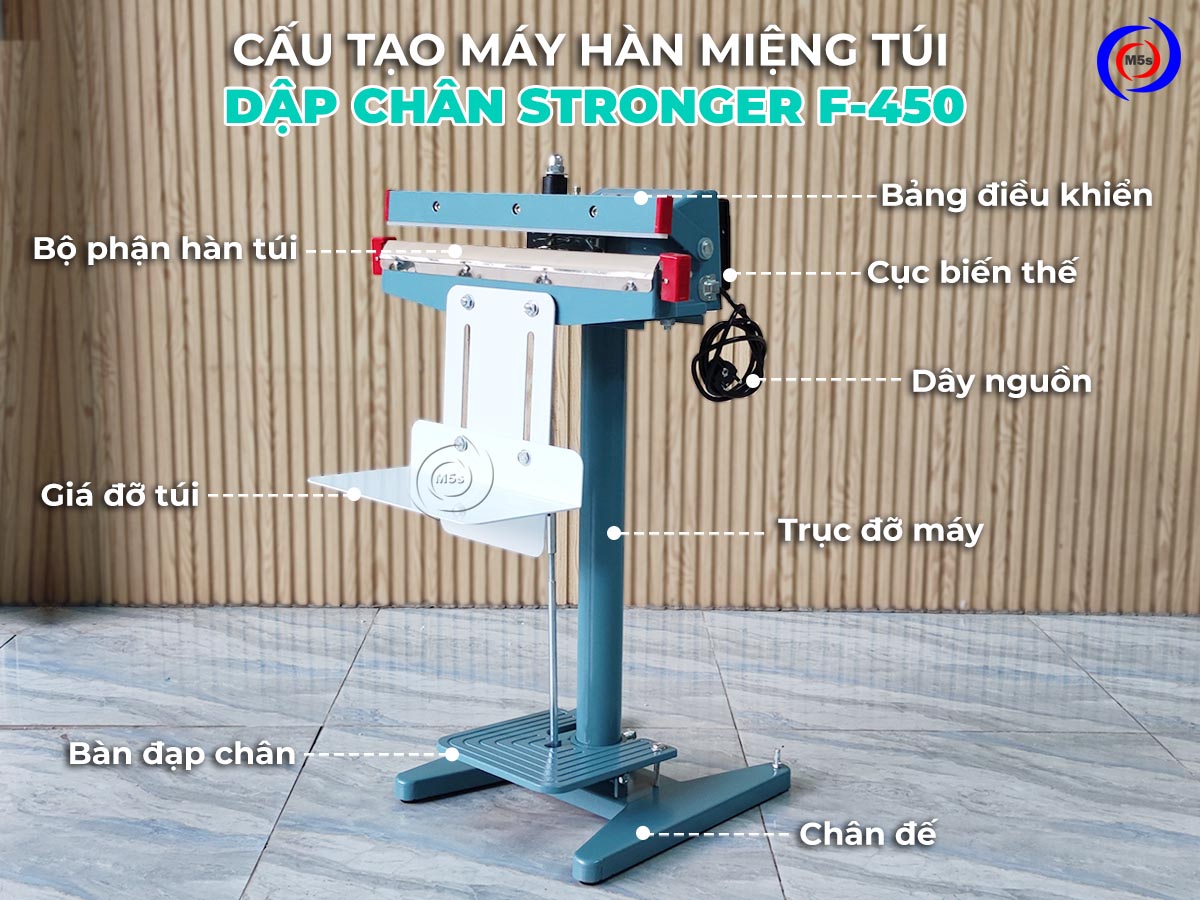Cấu tạo của máy ép miệng túi dập chân F-450