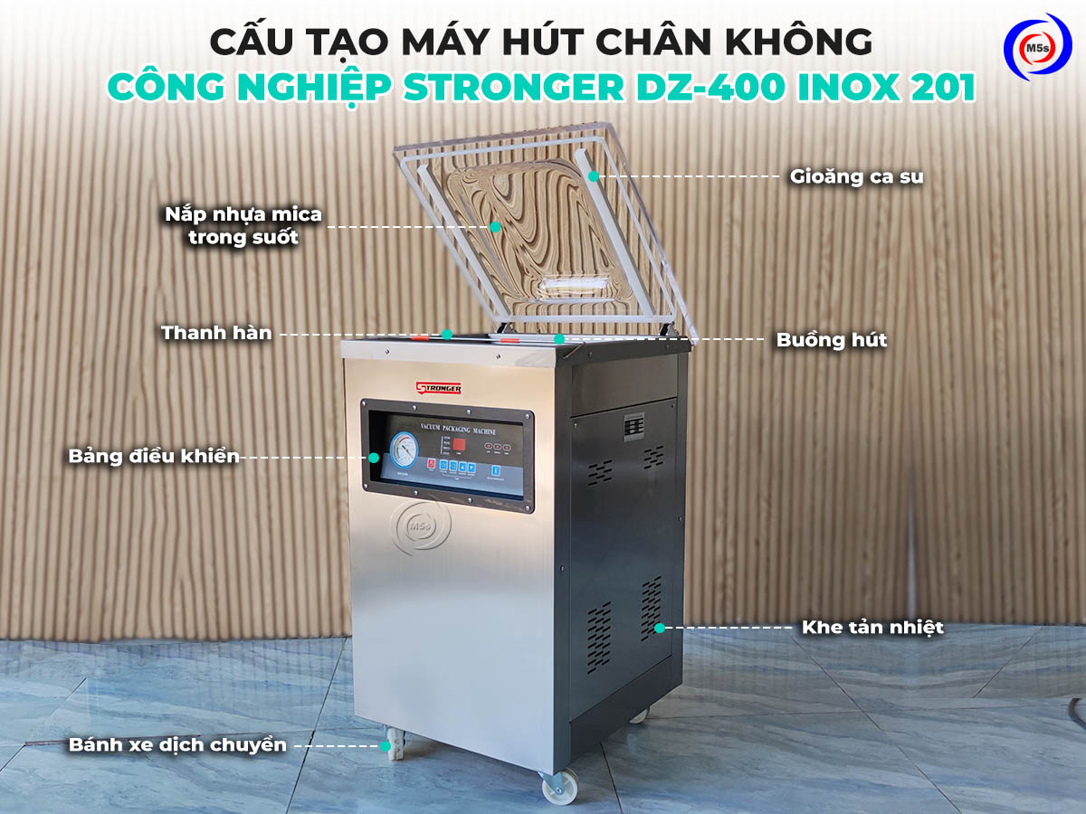 cấu tạo máy hút chân không công nghiệp DZ-400 inox 201