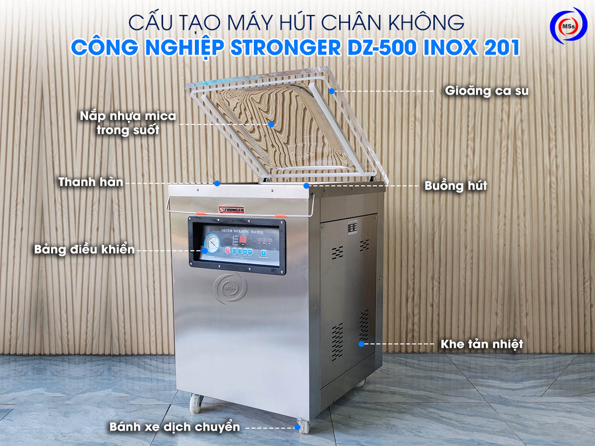 cấu tạo máy hút chân không công nghiệp DZ-500 inox 201