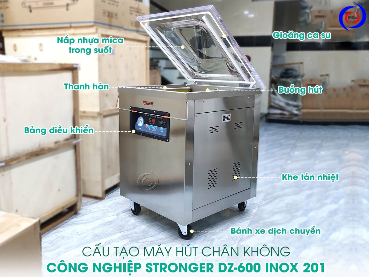 Cấu tạo máy hút chân không công nghiệp DZ-600 inox 201