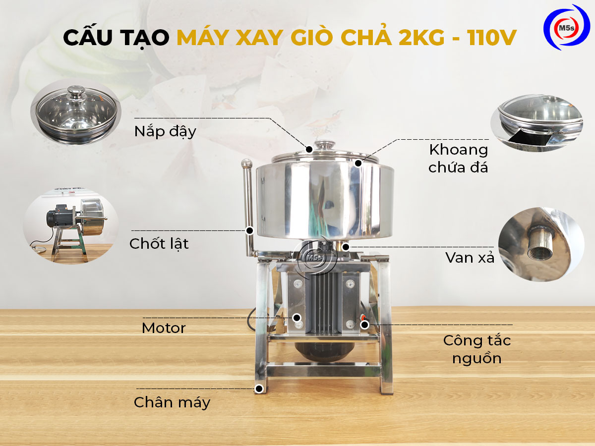 cấu tạo máy xay giò chả 2kg 110V