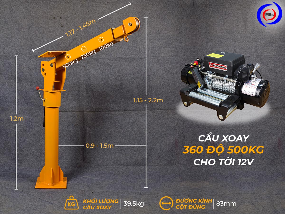 Khối lượng của cẩu xoay 360 độ 500kg cho tời 12V