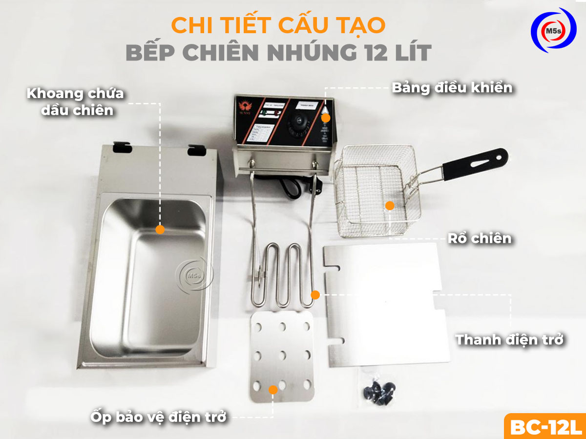 chi tiết cấu tạo bếp chiên nhúng 12 lít