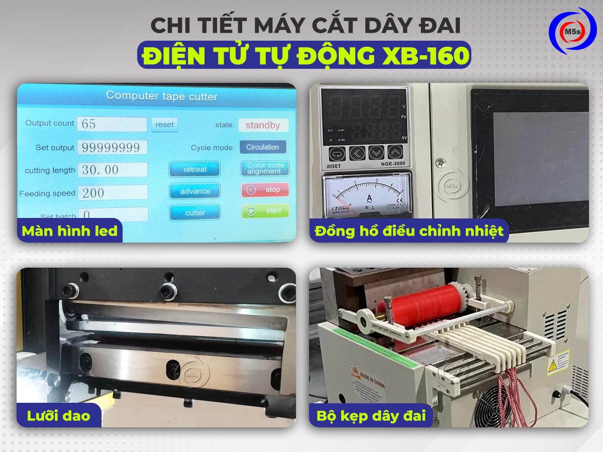 Chi tiết máy cắt dây đai điện tử tự động XB-160