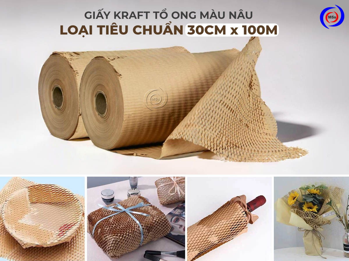 Giấy kraft tổ ong gói hàng màu nâu loại tiêu chuẩn 0.3x10m