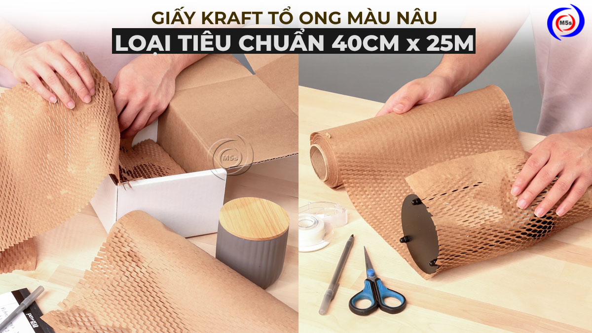 Giấy tổ ong kraft màu nâu loại tiêu chuẩn 40cm x 25m