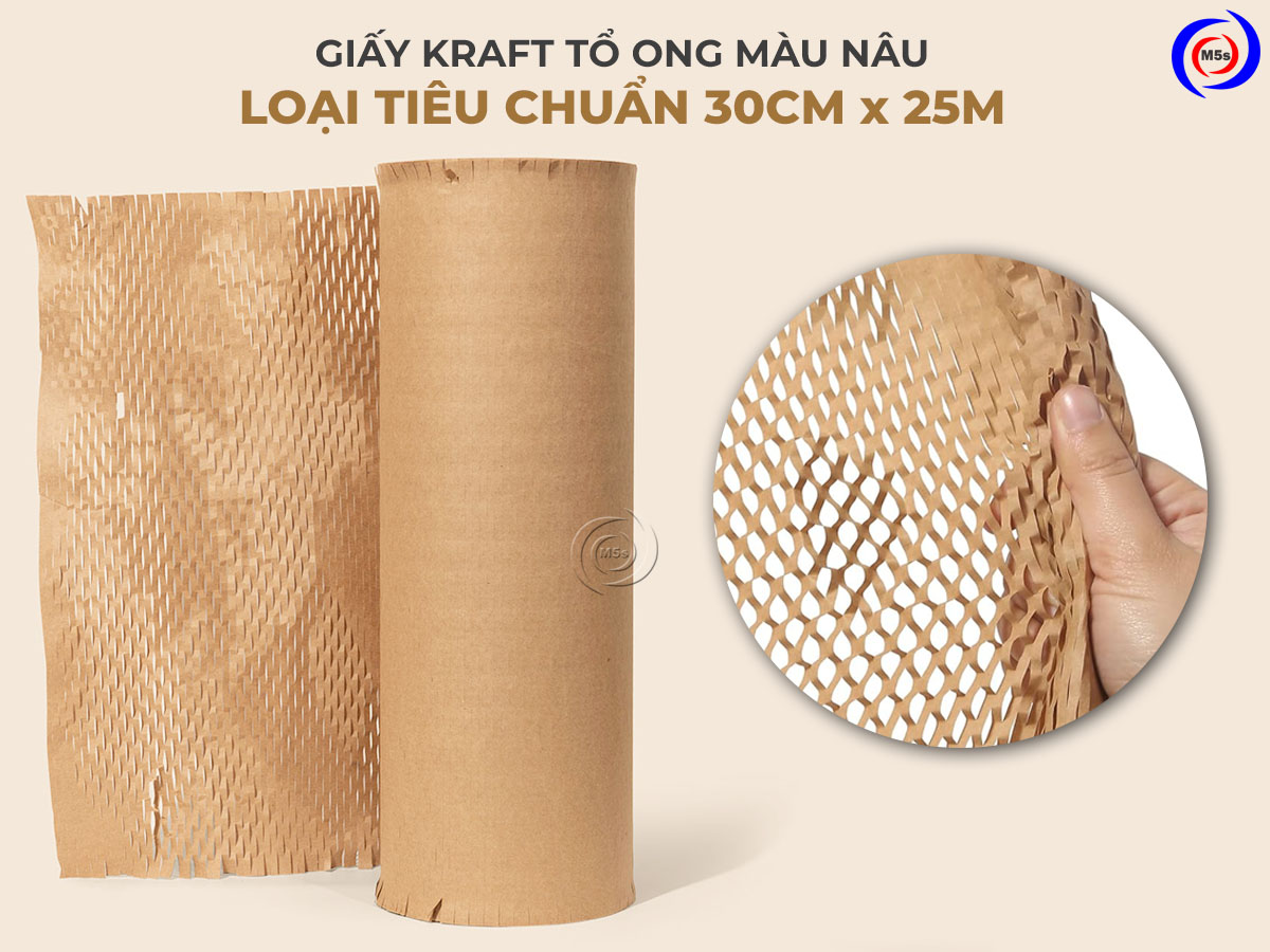 Giấy kraft tổ ong màu nâu loại tiêu chuẩn 30cm x 25m