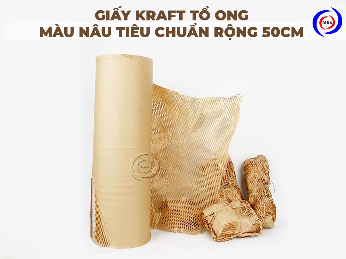 Giấy kraft tổ ong màu nâu tiêu chuẩn rộng 50cm
