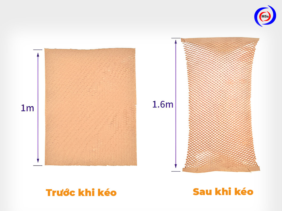 Giấy tổ ong trước và sau khi kéo giãn