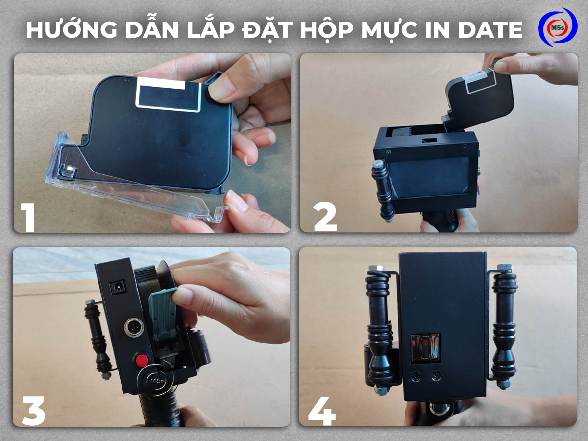 hướng dẫn lắp đặt hộp mực cho máy in date cầm tay