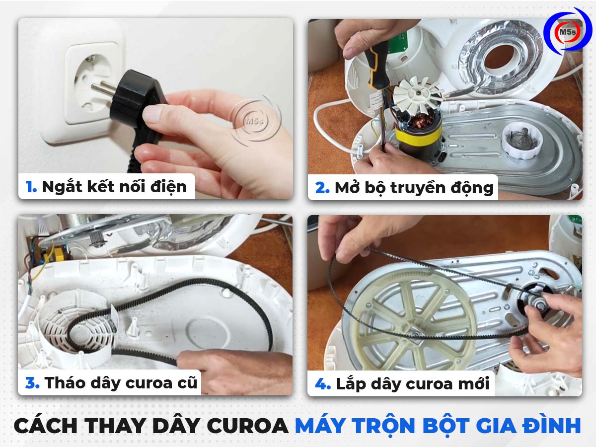 Hướng dẫn thay dây curoa máy trộn bột gia đình